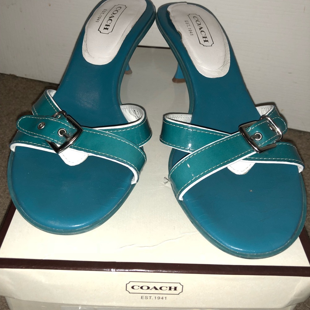 Turquoise and white Landis patent calf coach shoe